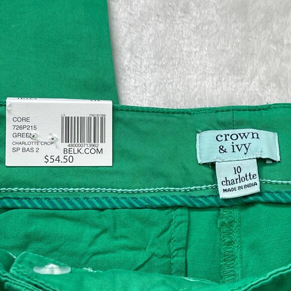 Crown‎ & Ivy Charlotte Crop Pants Women's 10 Green Rolled Cuff Relaxed Fit NEW - Picture 5 of 10